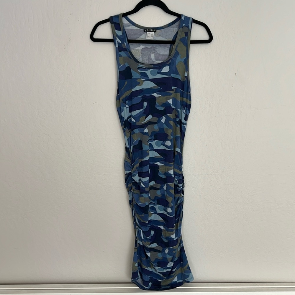 Blue camo body con tank dress